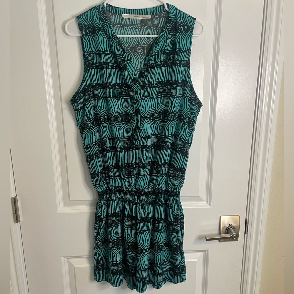 Gibson Black and Teal Romper with Gathered Elastic Waist, Size L